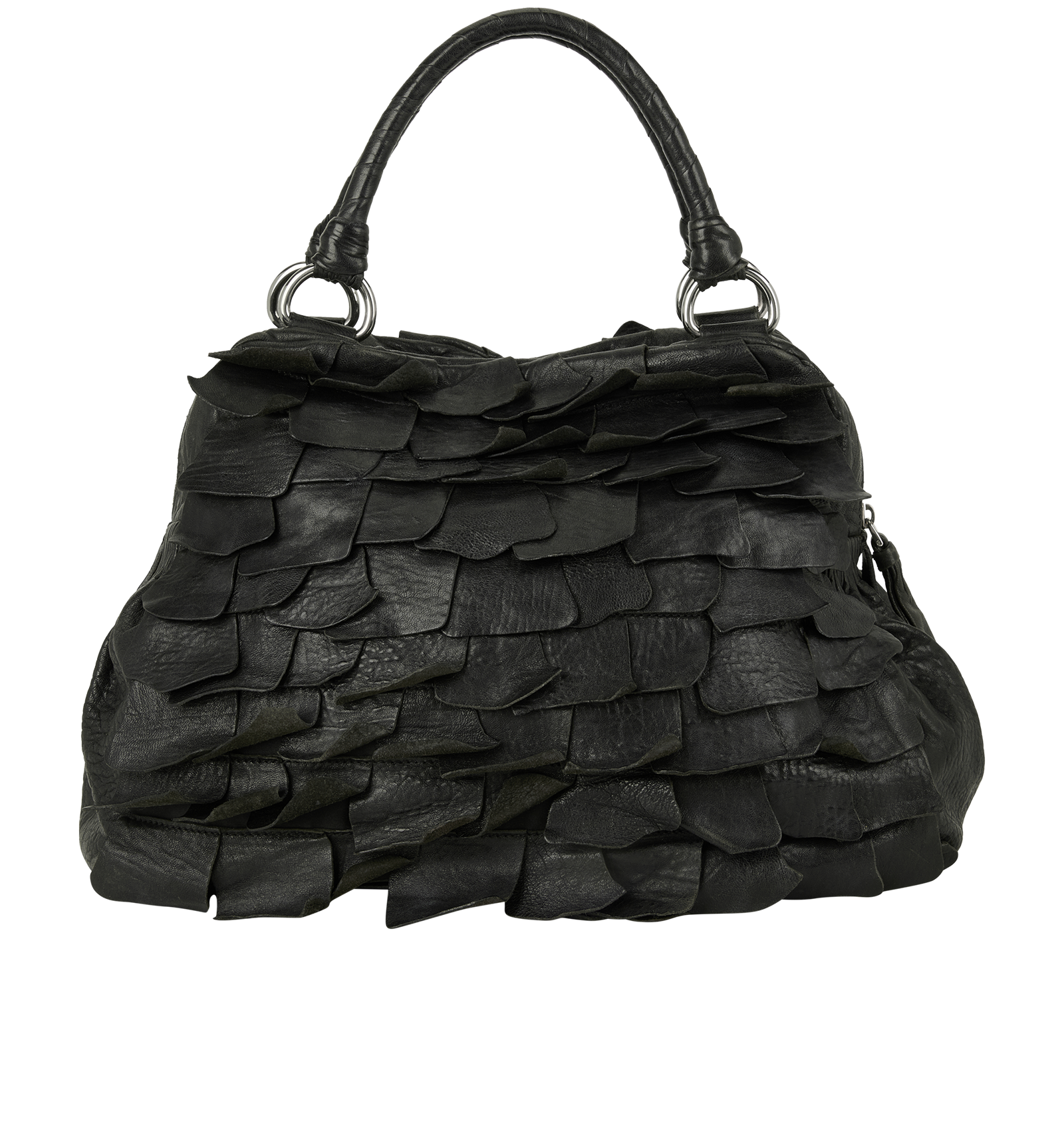 Tiered Ruffle Shoulder Bag, &pound;150, Handbags, Black, Leather, Back view